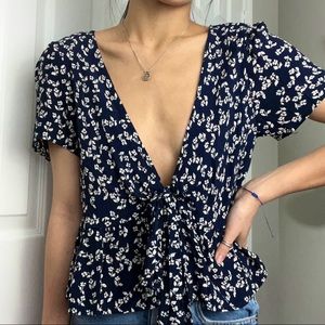 brandy melville floral tie front top